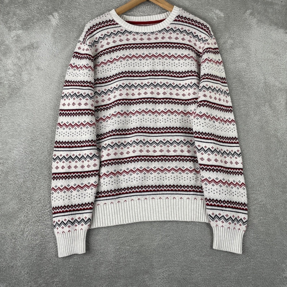 Daniel Hechter Sweater Mens Large White Fair Isle Nordic Preppy Cotton Pullover